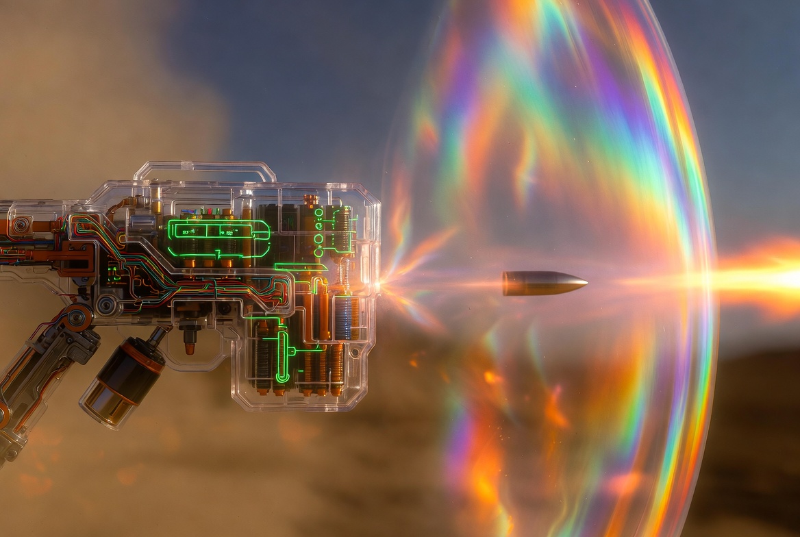 Image montrant l'accélération d'une balle de fusil quand on se trouve derrière le bouclier gravitationnel