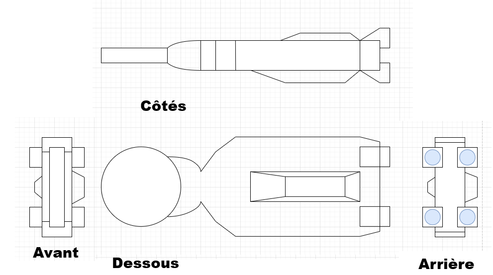 Plan sous plusieurs faces du vaisseau Excelsior de la série Altruisme