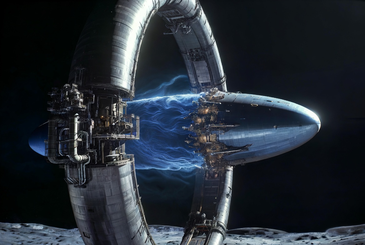 Vue latérale de l'imprimante à ondes gravitationnelles