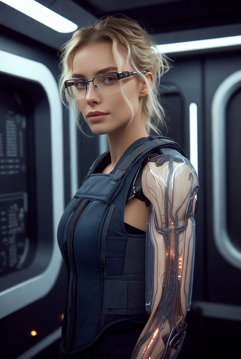 Image d'Elena avec sa prothèse augmentique de bras